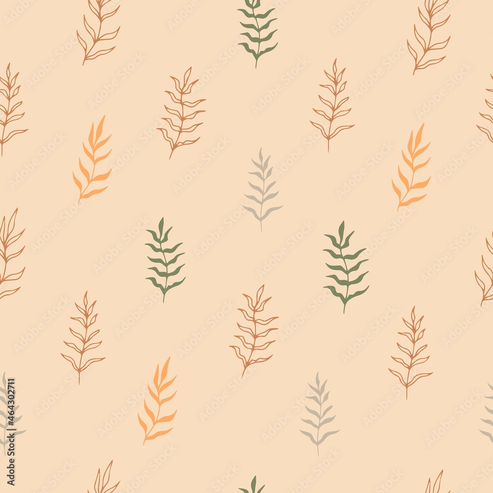 Seamless vector pattern with minimal boho plants Seamless vector pattern with minimal boho plants