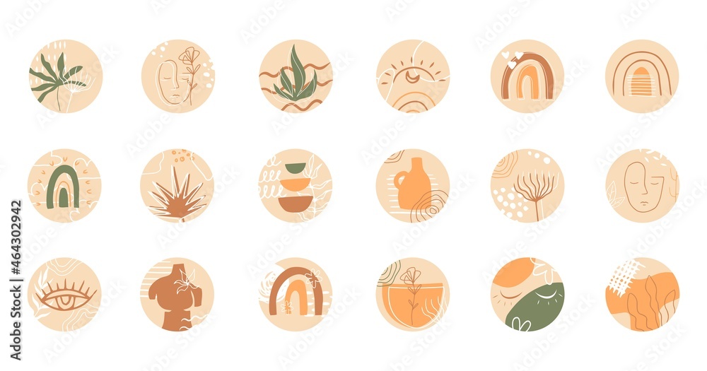 Vector abstract organic story set cover templates. Botanical illustration in earth tone colors. Vector abstract organic story set cover templates. Botanical illustration in earth tone colors.