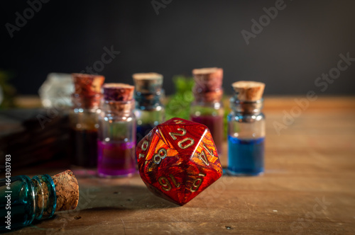 Close-up image of a red d20