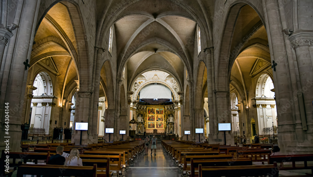 Interior of historic cathedral in Valencia, Spain.