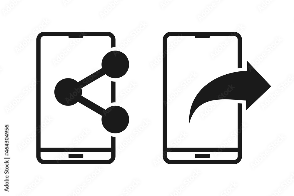 Mobile phone with share icon on screen. Three-dot sharing design concept. Illustration vector Mobile phone with share icon on screen. Three-dot sharing design concept. Illustration vector