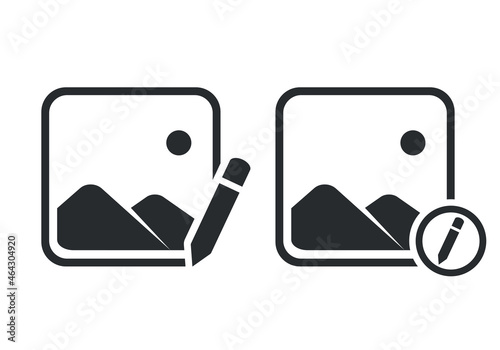 Edit photo icon. Image with pen symbol Illustration vector