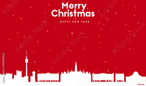 Marry Christmas and Happy new year red greeting card with white cityscape of Vienna