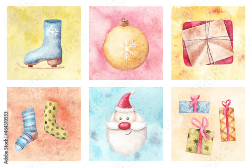 Watercolor hand-drown illustration set with christmas elements