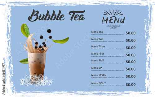 Bubble milk tea, Pearl milk tea , Different sorts of Boba. Yummy drinks. Ads with delicious tapioca.  Restaurant cafe menu, template design. Food flyer. Chalk board, retro menu restaurant poster. 