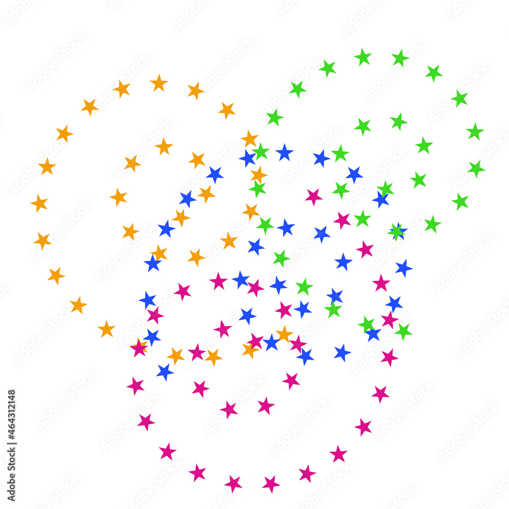  Curly Pattern Made Of Multicolored Stars On White Background