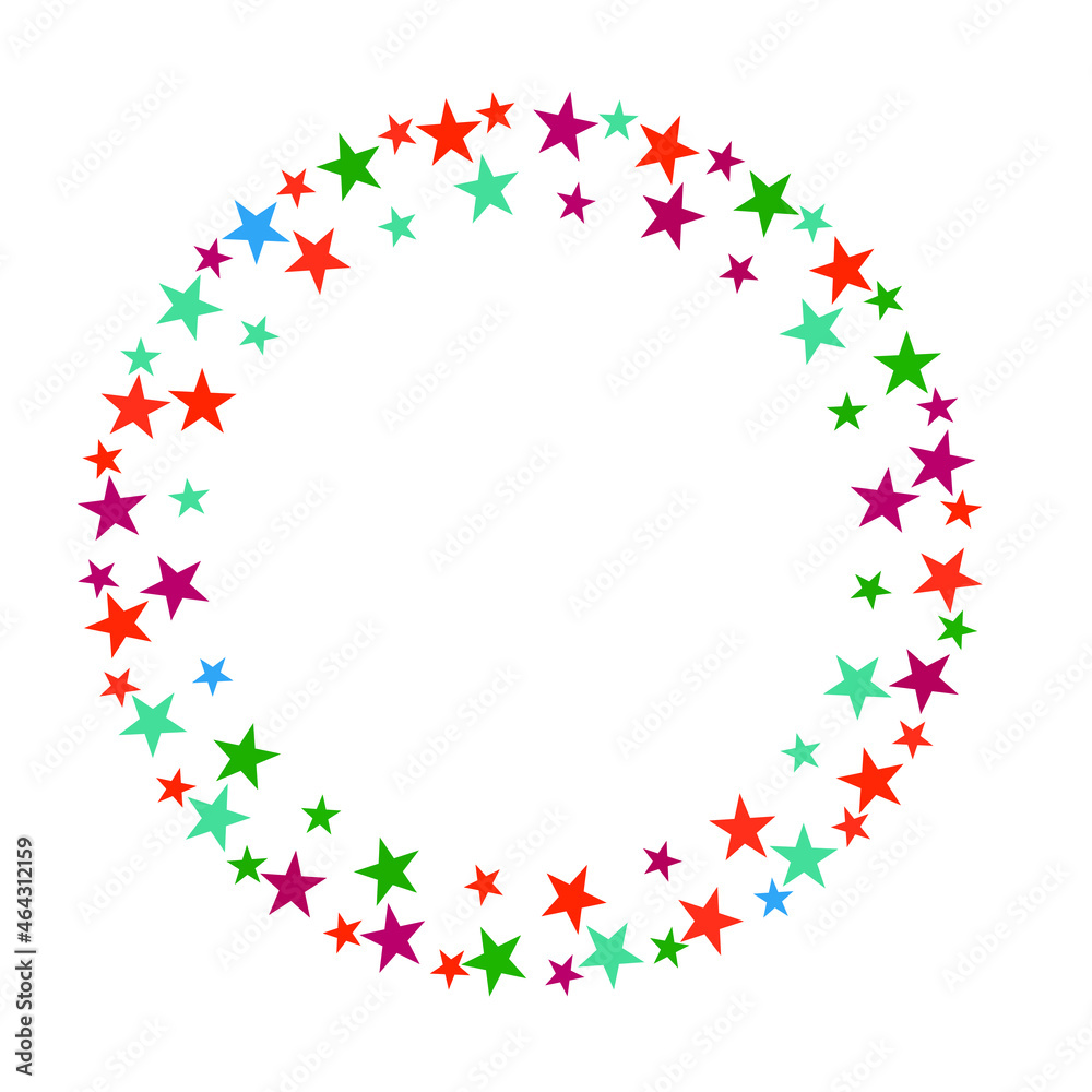 Round Frame Made Of Multicolored Stars On White Background Round Frame Made Of Multicolored Stars On White Background
