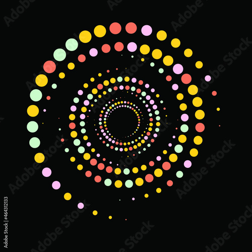 Multicolor Halftone Dots Spiral On Black Background
