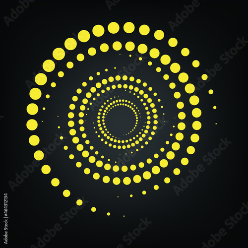 Golden Halftone Dots Spiral On Black Background