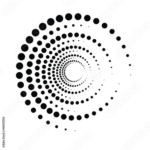 Black Halftone Dots Spiral On White Background