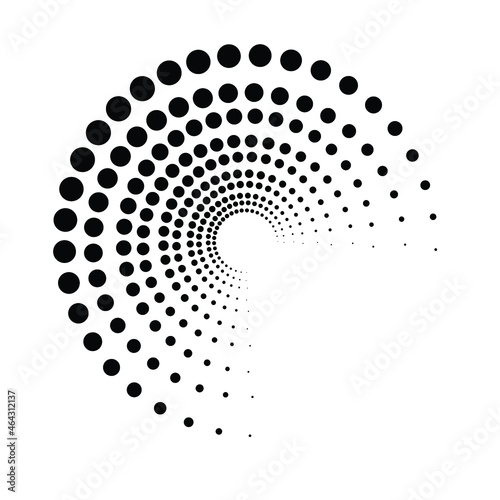 Black Halftone Dots Spiral On White Background