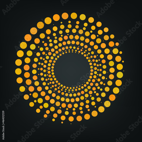 Golden Halftone Dots Spiral On Dark Background