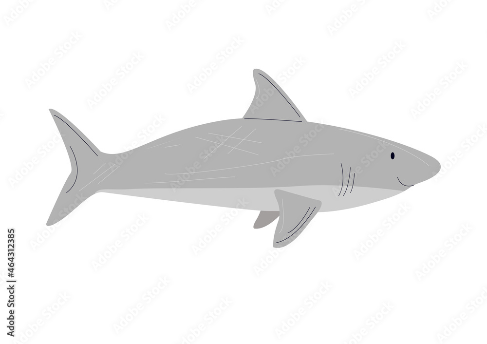 Fototapeta premium Vector shark in flat style isolated on white background. Can be used as an element for games