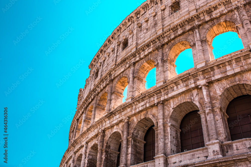 Amphitheater Colosseum, Italy Travel around Rome, wonder of the world, excursion and interesting tourist excursion to the ancient city, History of Ancient Rome monument