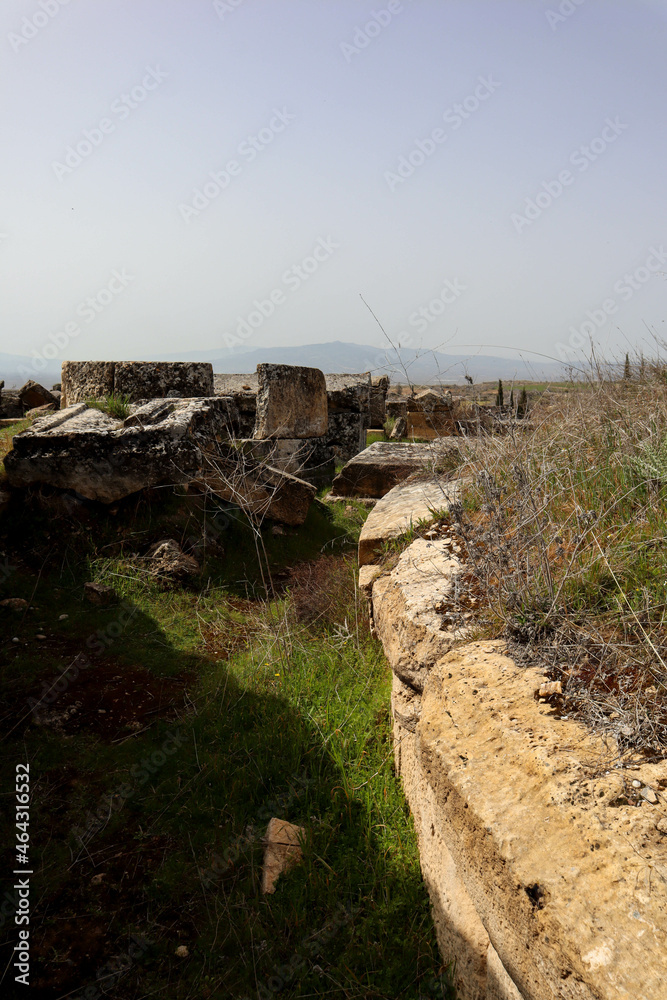 ancient round tomb in Necropolis of archaeological site Hierapolis in Turkey