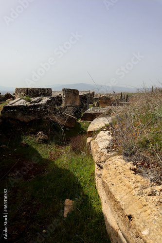 ancient round tomb in Necropolis of archaeological site Hierapolis in Turkey