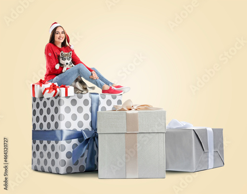 Beautiful gift boxes on whi...