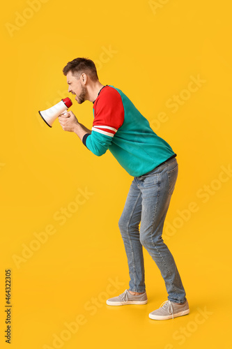 Protesting man with megapho...