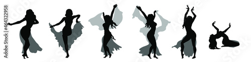 Set of woman performing belly dancing silhouette vector illustartion
