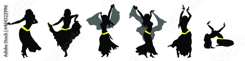 Set of woman performing belly dancing silhouette vector illustartion