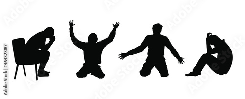 Man in depression silhouette set vector illustration