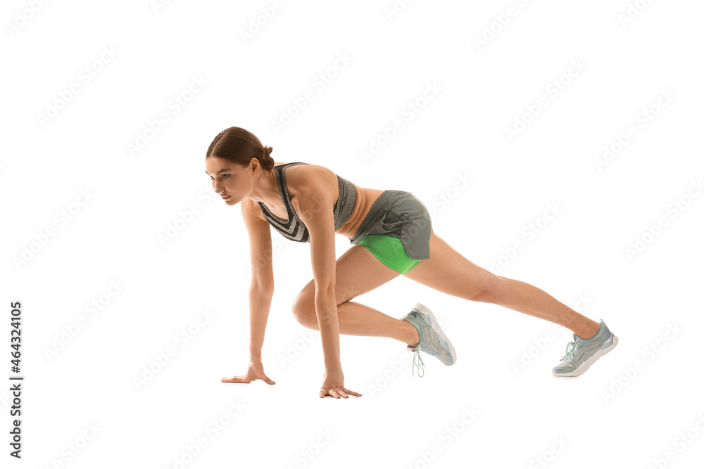 Sporty female runner on white background Sporty female runner on white background