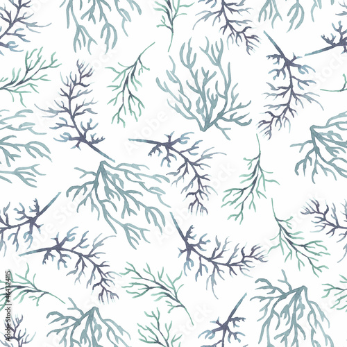 Watercolor hand drawn blue branch endless Paper, abstract seamless pattern.