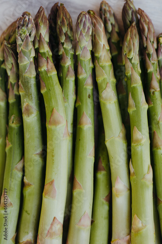 Vertical close up photo of fresh asparagus