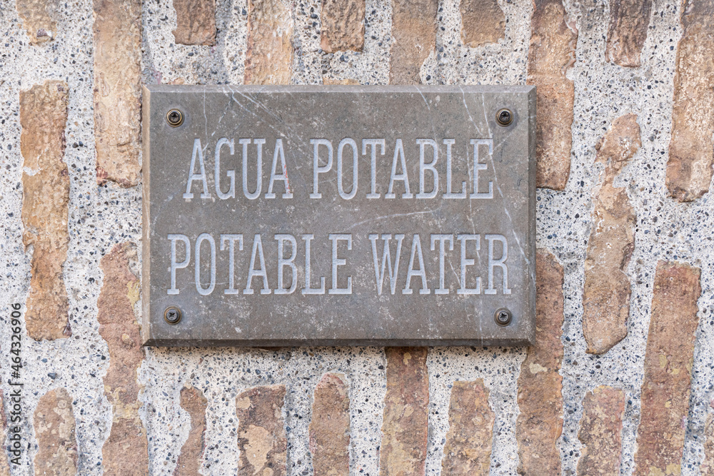 information sign on the urban drinking water wall. Drinking water from the fountain. edible water sign. information sign on the urban drinking water wall. Drinking water from the fountain. edible water sign.