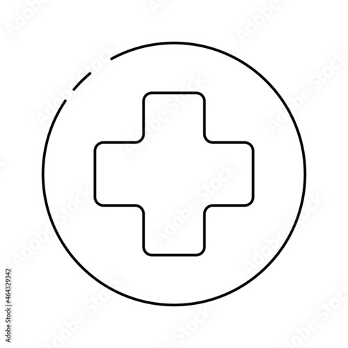 Medical Logo First Aid Red Cross Vector. Black and white. White background. One line drawing.