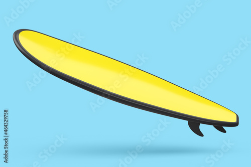 Photography Realistic yellow surfboard for summer surfing isolated on blue background