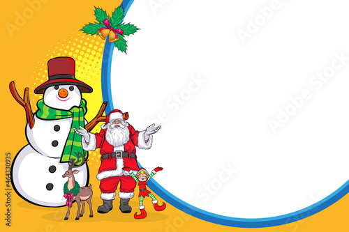 christmas Santa and snowman with elf and deer template pop art comics