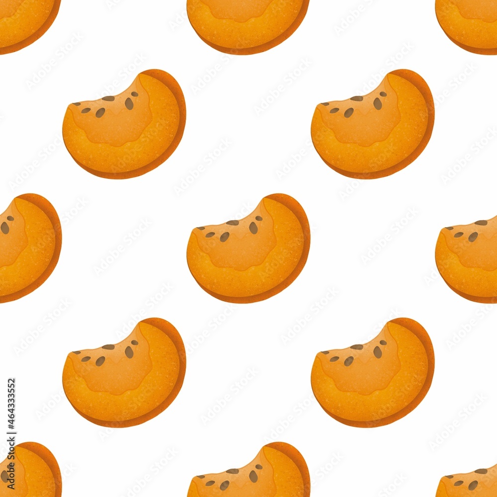 Seamless pattern orange pumpkins in a cut on a white background. Pumpkins for advertising, textiles, packaging Seamless pattern orange pumpkins in a cut on a white background. Pumpkins for advertising, textiles, packaging