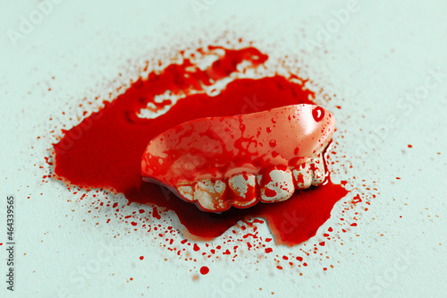 Bloodstained jaw on light b...