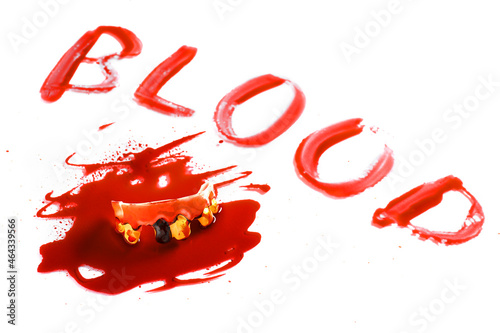 Word BLOOD and jaw on white...