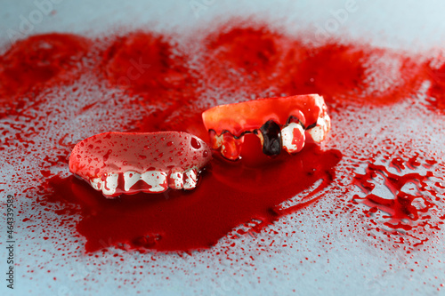 Bloodstained jaws on white ...