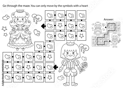 Maze or Labyrinth Game. Puzzle. Coloring Page Outline Of cartoon lovely prince with beautiful princess. Cinderella. Fairy tale. Coloring book for kids.