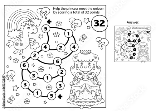 Maze or Labyrinth Game. Puzzle. Coloring Page Outline Of cartoon lovely princess with magic unicorn. Cinderella. Fairy tale. Coloring book for kids.