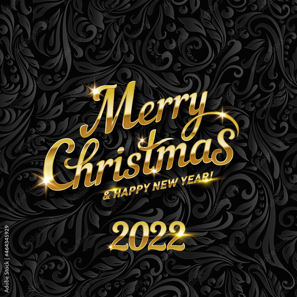 Merry Christmas Lettering for Invitation and Greeting Card. Holiday Background with Shiny Font. Premium Alphabet Letters and Numbers set Golden Bokeh Number 2022