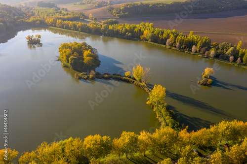 Hungary - Sötétvölgyi lake near Baja city at autumn time and colors from drone view photo