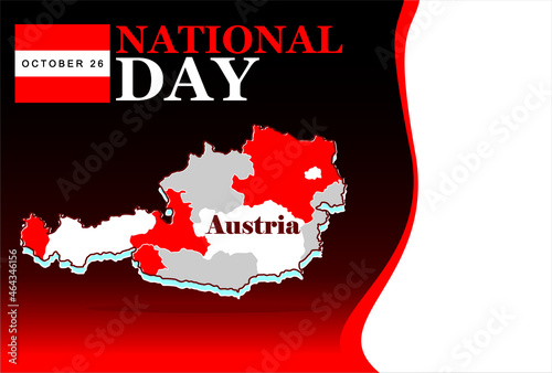 Austrian National Day. Abstract red white country map outline with flags in watercolor style illustration, gradient black red background.