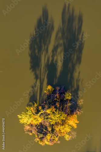 Hungary - Sötétvölgyi lake near Baja city at autumn time and colors from drone view photo