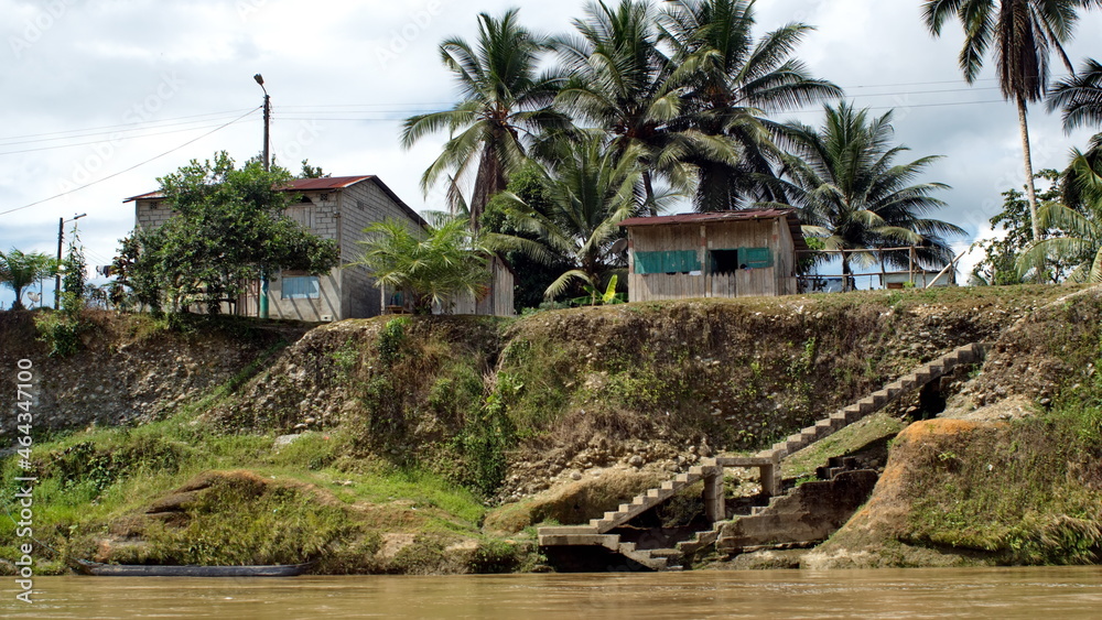 Village on the bank of the Santiago River, near Playa del Oro, Ecuador Village on the bank of the Santiago River, near Playa del Oro, Ecuador