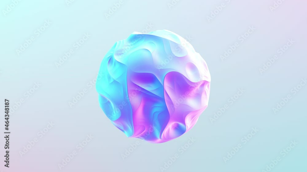 Sphere shape in holographic colors with ripples and wavy surface transformation. 4K 3D abstract animation.