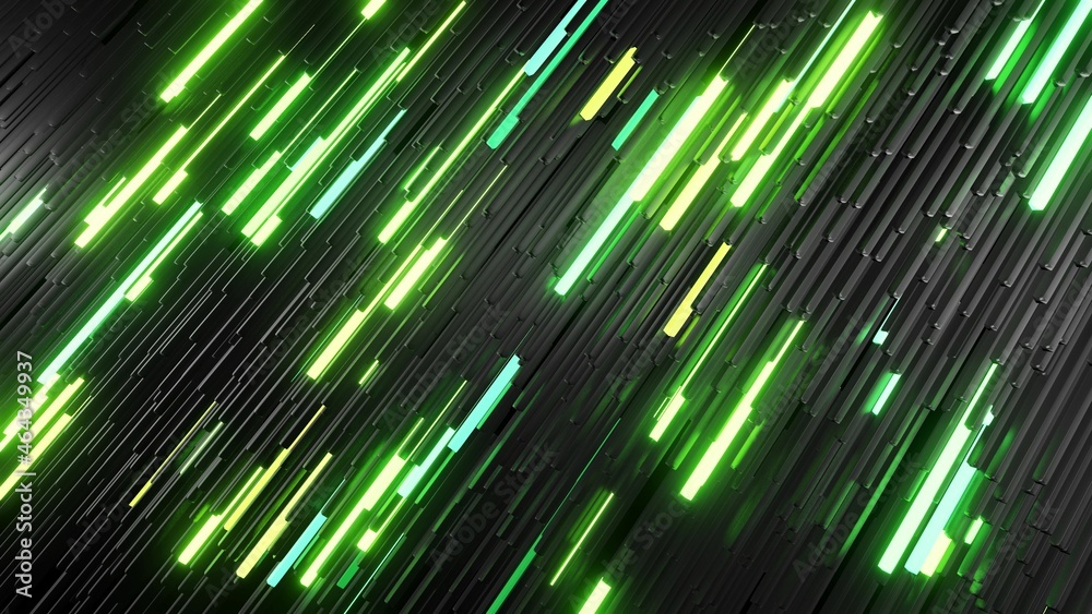 3d render. 3d abstract simple geometric background with green yellow rectangles like light bulbs flashing neon lights form wall. Creative simple motion design bg with 3d objects 3d render. 3d abstract simple geometric background with green yellow rectangles like light bulbs flashing neon lights form wall. Creative simple motion design bg with 3d objects
