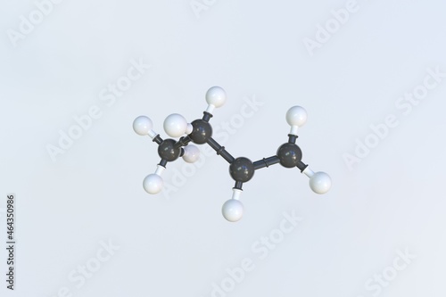 Molecule of butene, isolated molecular model. 3D rendering photo
