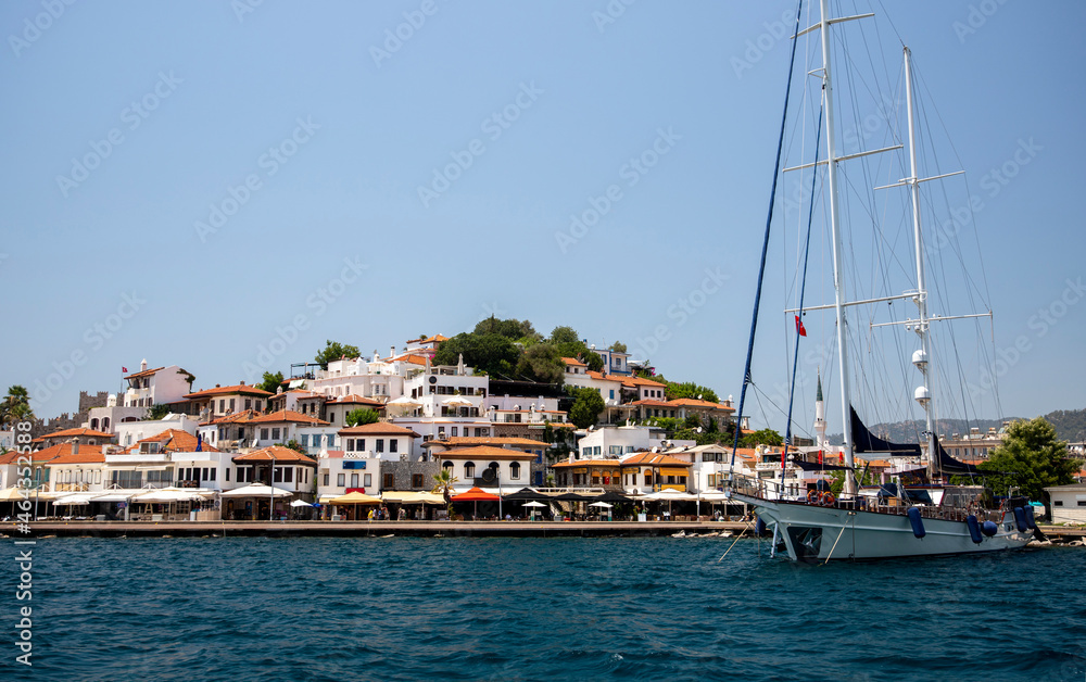 Yacht docking at the beautiful Turkish Riviera town