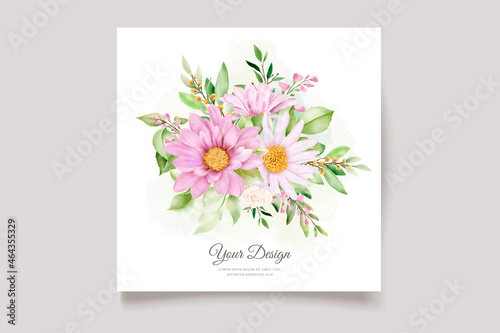 hand drawn daisy watercolor floral and leaves invitation card set 