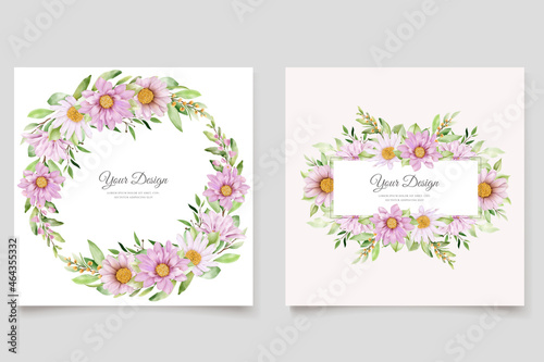 hand drawn daisy watercolor floral and leaves invitation card set 