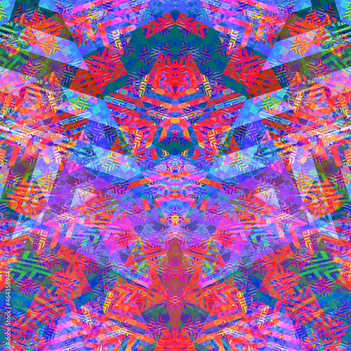 Imagen de arte digital fractal compuesta por formas geométricas y ángulos entrelazados en colores vivos.
